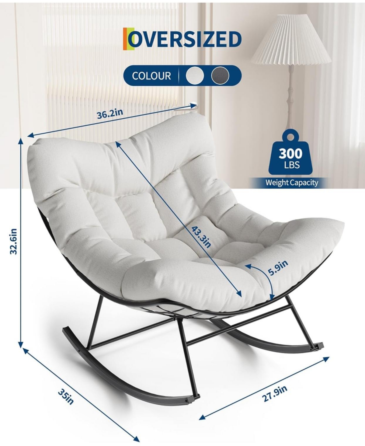 gaomon Outdoor Papasan Rocking Chair with Thick Cushion, Rattan Lounge Seat