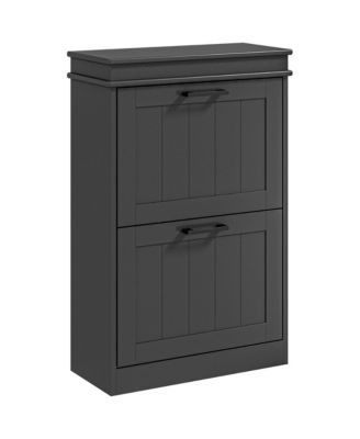 2-Drawer Wood Adjustable Flip-Front Shoe Cabinet