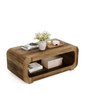 2-Tier Wooden Rectangular offee Table for Living Room,47-Inch Farmhouse Accent Center Table with Open Storage, Low Cocktail Tea Table