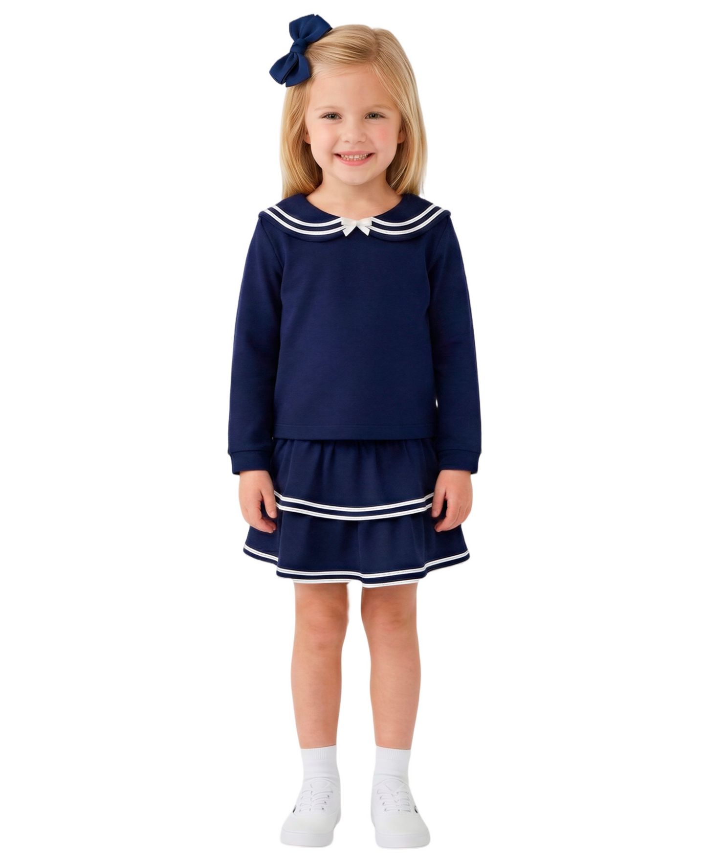 Комплект Sperry Long-Sleeve Top & Skort with Hairclip, 3-Piece Set для девочек-малышей, цвет: Тёмно-синий — фото 1