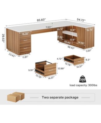 85.8-Inch L-Shaped Executive Desk, Extra Large Modern Office Desk with File Drawers