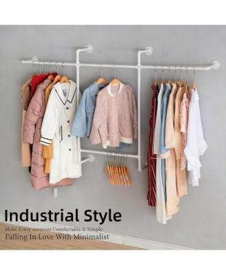 Industrial Metal Pipe Wall Garment Rack with 4 Bars