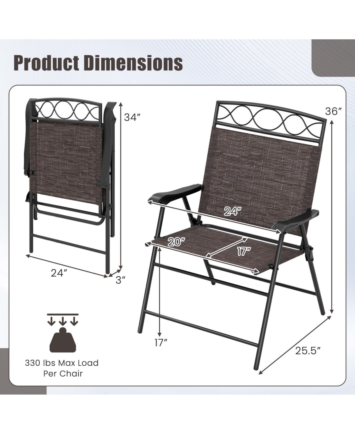 Gymax 4 Pack Patio Folding Chairs Outdoor Dining Chairs w/ Backrests & Armrests