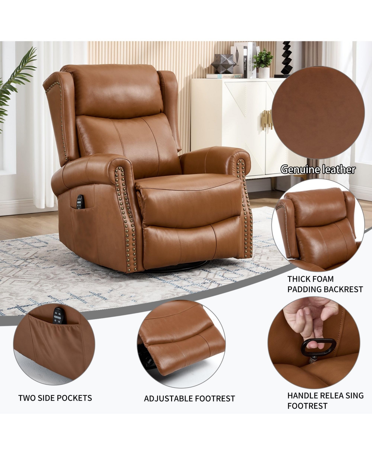 Clihome Manual Recliner Chair Heat Massage with Rocker and Swivel