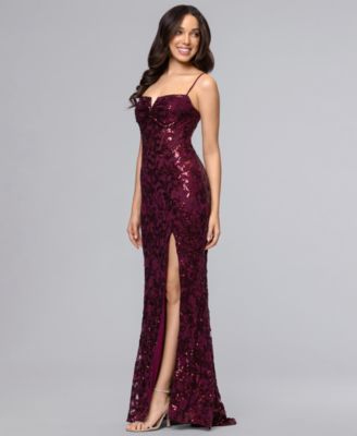 Juniors' V-Neck Sequin Lace-Up Gown