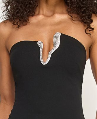 Juniors' Strapless V-Neck Embellished Maxi Dress