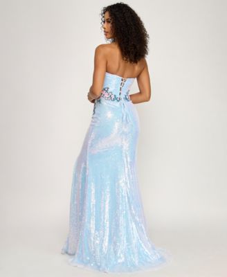 Juniors' Strapless Floral Appliqu&eacute; Sequin Maxi Dress