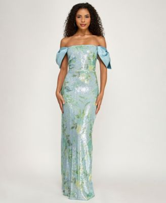 Juniors' Off-Shoulder Sequin Maxi Dress
