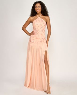 Juniors' Halter Sequin Chiffon Maxi Dress