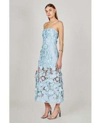 Women's Strapless Floral Embroidered Maxi Dress