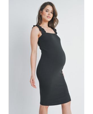 Maternity Ribbed Square Neck Ruffle Strap Dress