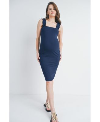 Maternity Ribbed Square Neck Ruffle Strap Dress