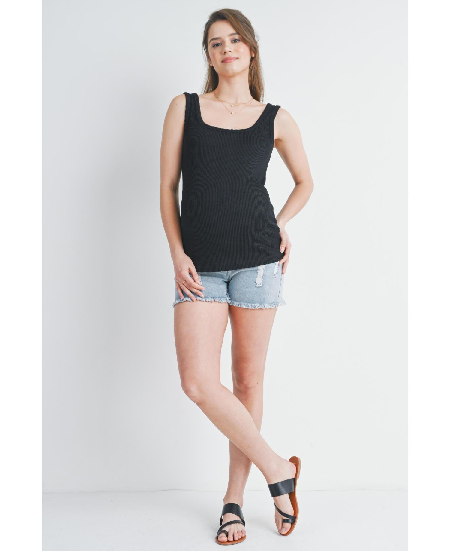 Maternity Square Neck Ribbed Sleeveless Tank Top