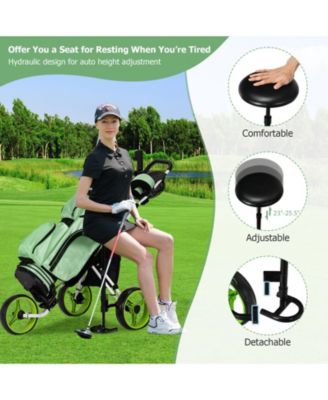 3-Wheel Folding Golf Push Cart with Seat, Scoreboard, Adjustable Handle