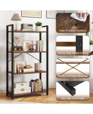 4-Tier Bookshelf with Heavy Duty Metal Frame Industrial Display Shelf