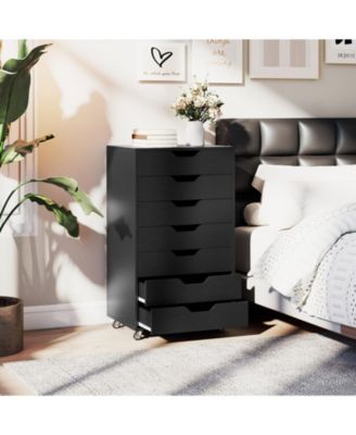 7-Drawer Chest Wooden Storage Dresser with Lockable Wheels