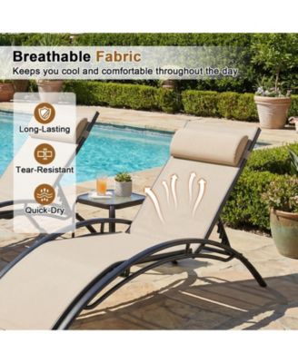 Patio Chaise Lounges Set of 2 w/5-Position Backrest & Breathable Seat Fabric