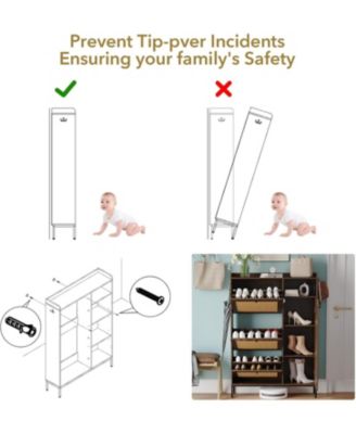 Rattan Narrow Entryway Shoe Cabinet - 3 Flip Drawers with Adjustable Shelves Storage Organizer