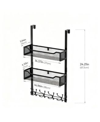 16 Hooks Over Door Organizer with Mesh Baskets for Space Saving Storage