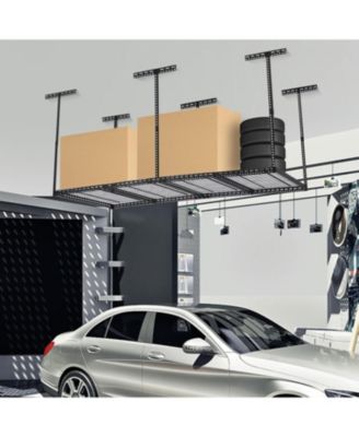 4x8 ft Overhead Garage Storage Rack, Height Adjustable Metal Ceiling Rack, 660 Lbs Capacity, 6 Vertical Posts