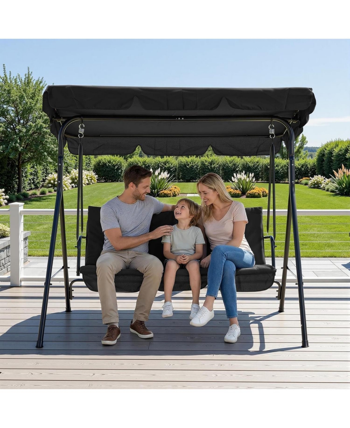 gaomon 3-Person Outdoor Patio Swing Chair with Canopy, Armrests, Breathable Fabric, Porch & Garden Seating, 600 Lbs Capacity