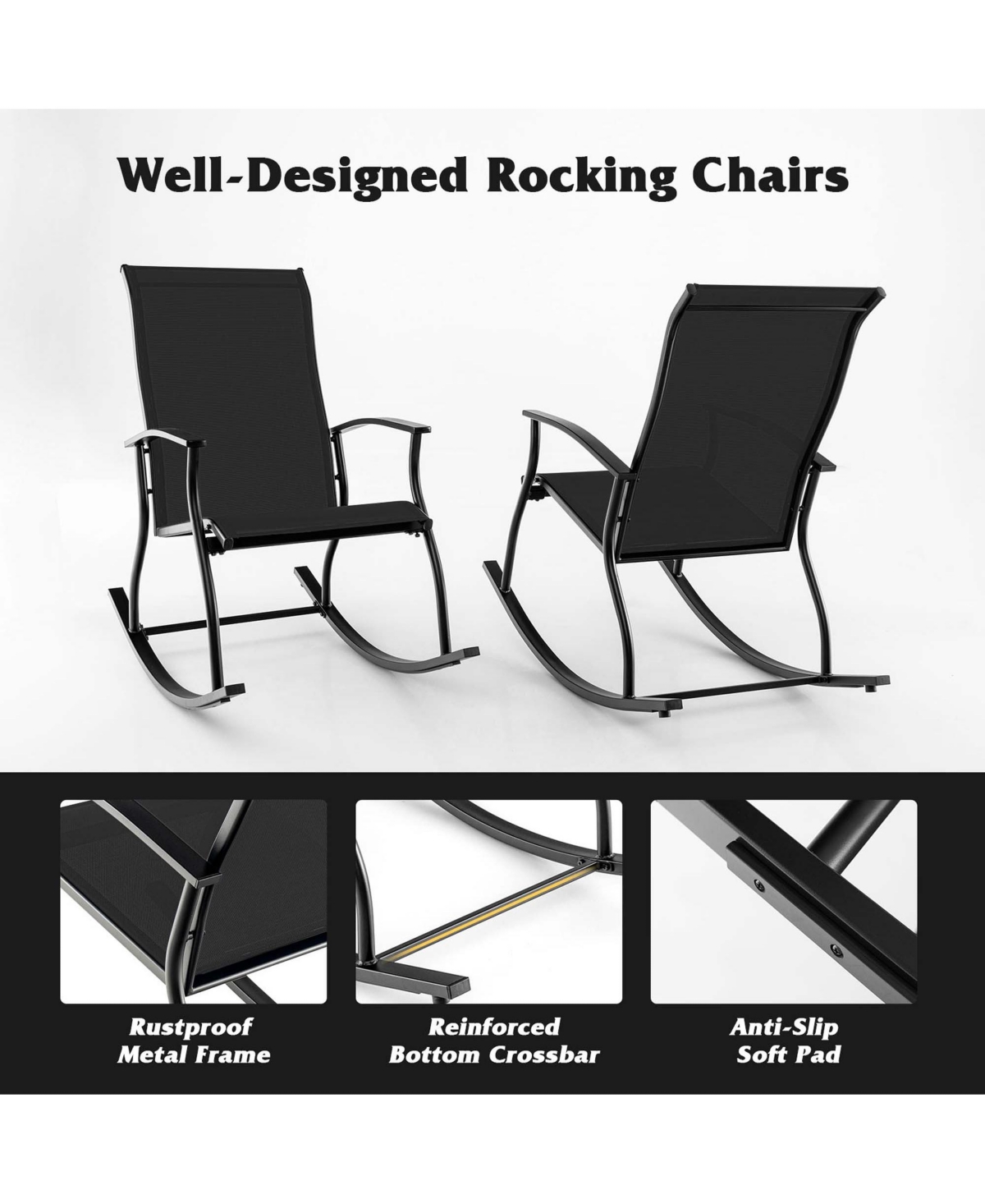 Gymax Set of Outdoor Rocking Chair Patio Rocker w/ Breathable Fabric