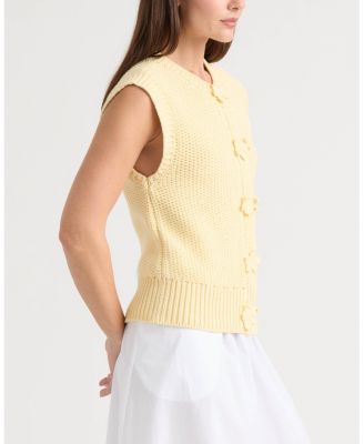 Women's Sleeveless Sweater with Crochet flower Detail