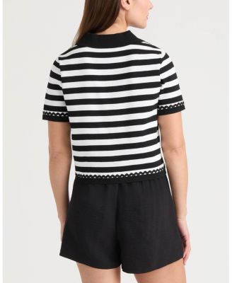 Women's Short Sleeve Ric Rac Trims Cardigan