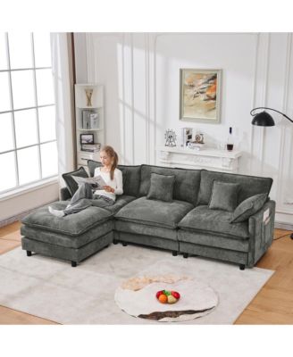 101.9 Inch Chenille 3-Seater Sofa with Movable Ottoman, Modular Cloud Couch