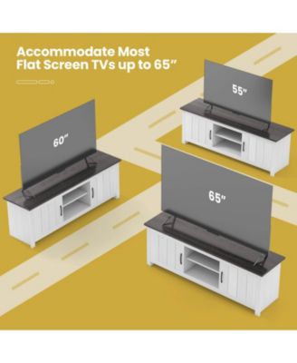 TV Stand with 2 Cabinets and Open Shelves for TVs up to 65 Inch-