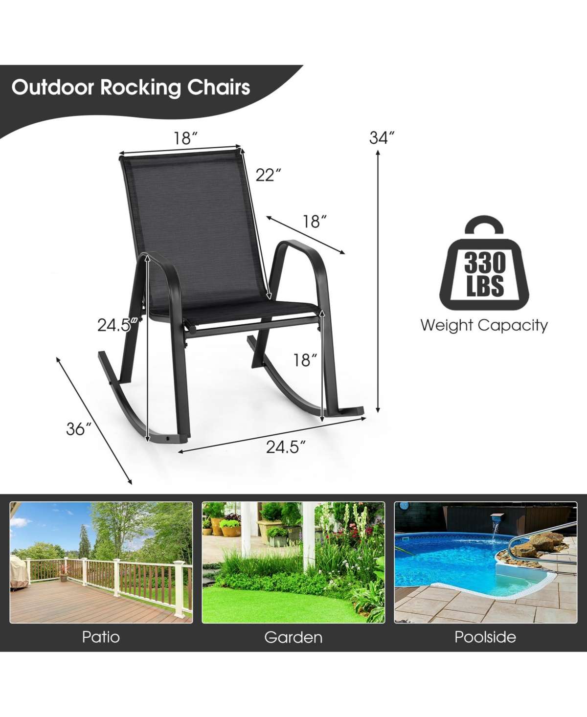 Gymax Pcs Patio Rocking Chair Outdoor Ergonomic Rockers w/ Breathable Fabric Seat