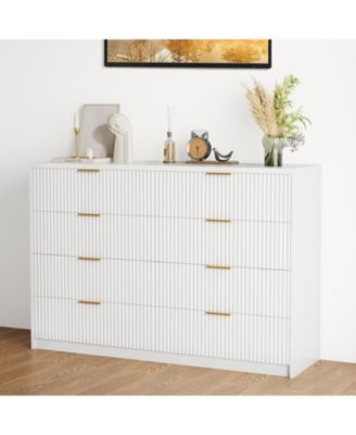 8 Drawer Fluted Dresser for Bedroom with Metal Handle, Fluted Wood TV Stand, Modern Large Dresser for Closet, Living Room and Entryway