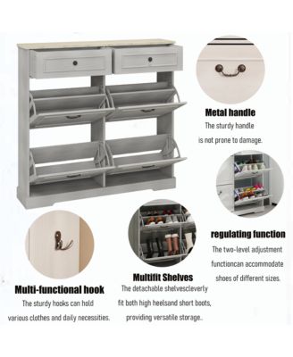 Shoe Storage Cabinet - Freestanding Shoe Organizer with 2 Drawers, 4 Flip Drawers and Adjustable Shelf for Entryway, Foyer