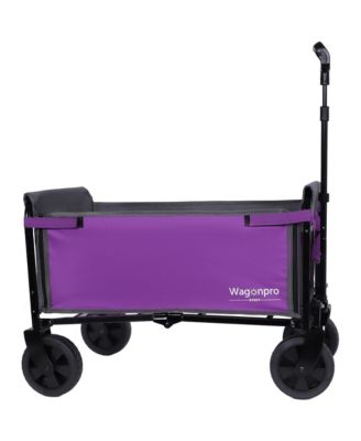 Convertible Folding 4-Wheel Wagon Cart - Heavy Duty Trolley with Bench Seat and Dog Leash, 360 lbs Capacity for Camping, Shopping
