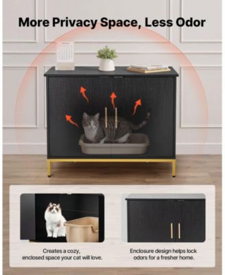 27.6" Hidden Litter Box Cabinet with Metal Legs & Handle - Modern Cat Washroom End Table for Bedroom