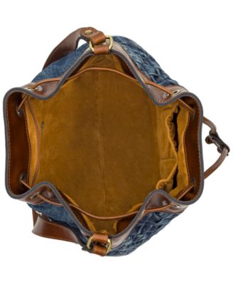 Belamy Drawstring Washed Woven Denim Small Bucket Bag