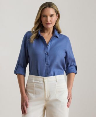 Plus Size Relaxed Fit Roll-Tab-Sleeve Shirt