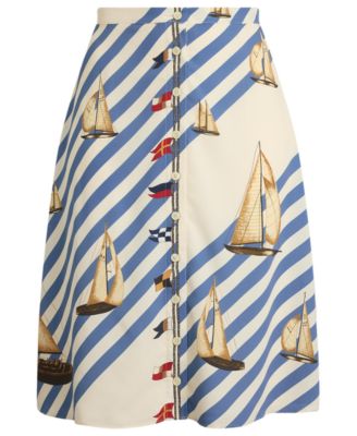 Plus Size Striped Sailboat Print Skirt