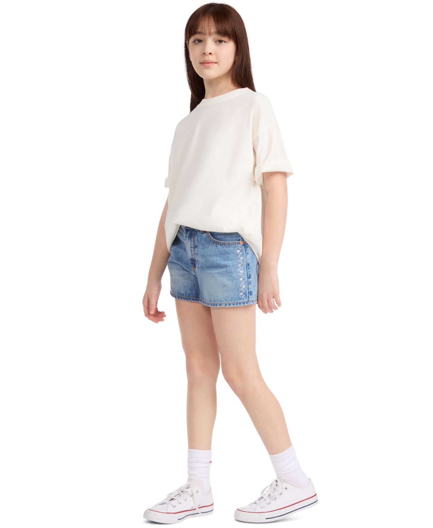 Шорты Levi's Embroidered Mini Mom Shorts для девочек, цвет: Coastal Drift — фото 3