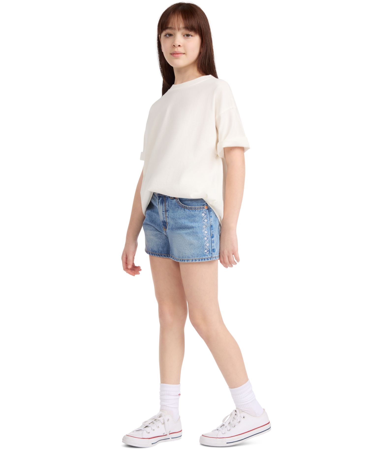 Girls' 7-16 Embroidered Mini Mom Shorts