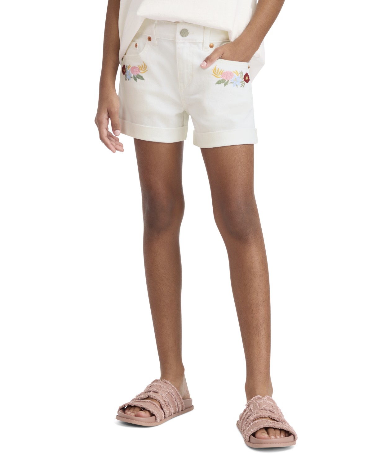 Детские Levi's Girls' 7-16 Embroidered High-Rise Crochet Applique Shorts — фото 1