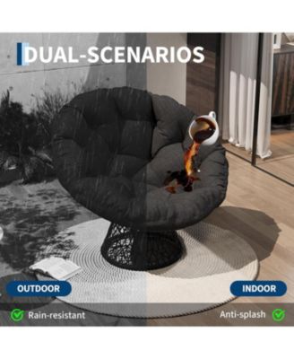 Papasan Chair Ergonomic Wicker Papasan Chair with Extra-Thick Soft Fabric Cushion, Heavy-Duty Steel Frame, 360° Swivel Base for Living Room