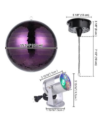 16" Large Disco Ball with Motor and Light 6RPM Rotator & 2PCS 3W RGB Spotlights for 70s 80s Party DJ Bands Club Event Purple