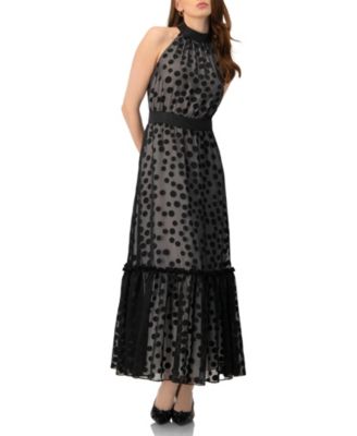 Women's Halter Neck Polka Dot Maxi Dress