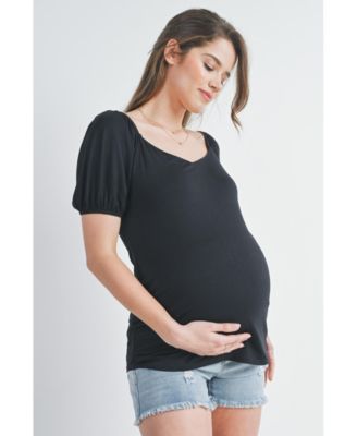 Maternity Short Sleeve Sweetheart Neck Puff Top