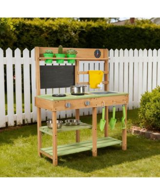 Kids Outdoor Mud Kitchen Playset with Sink, Tank, and Cookware