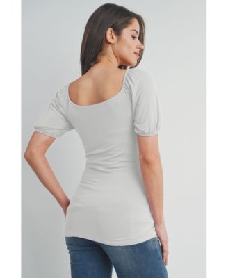 Maternity Short Sleeve Sweetheart Neck Puff Top