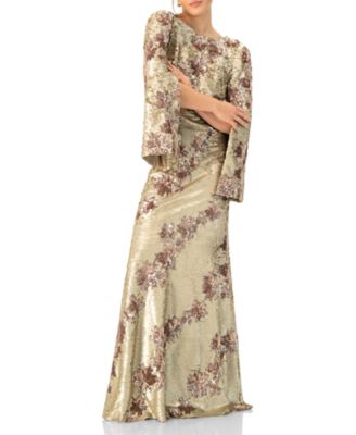 Women's Floral Sequin Gown with Open Back