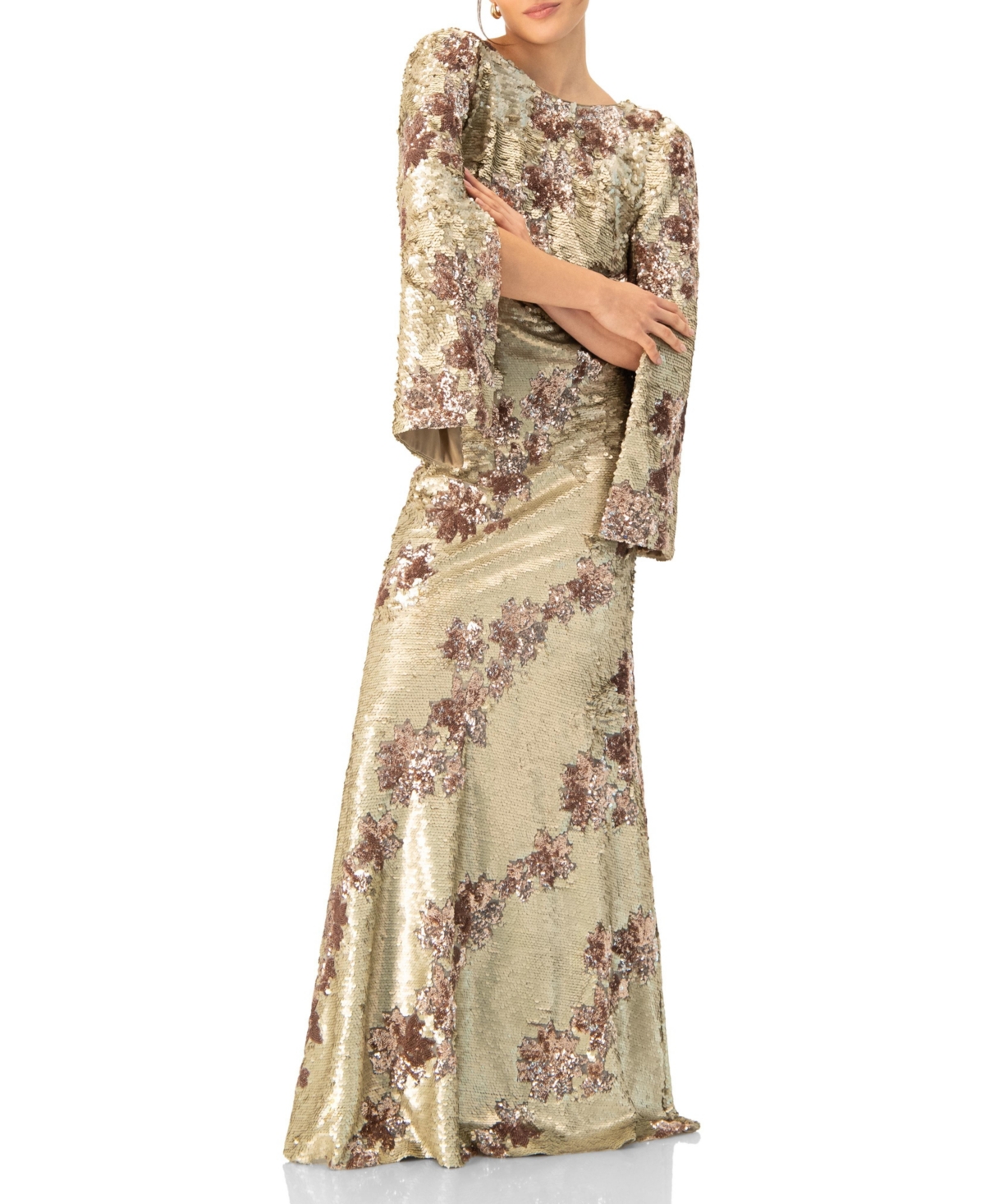 Ivonne Women's Floral Sequin Gown with Open Back