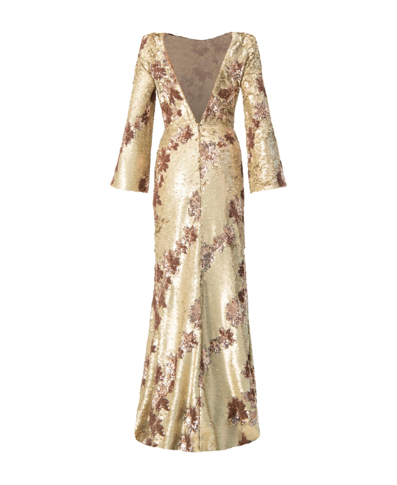 Women's Floral Sequin Gown with Open Back